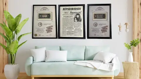 Bankjegy és pénzérme együtt keretben ajándékba, ami abban az évben született amikor az Ünnepelt! 3